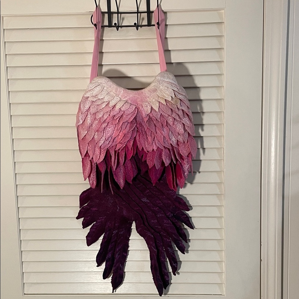 Winged Angel Wing OOAK Pink Handcrafted Felted Wool Purple Feathered Backpack